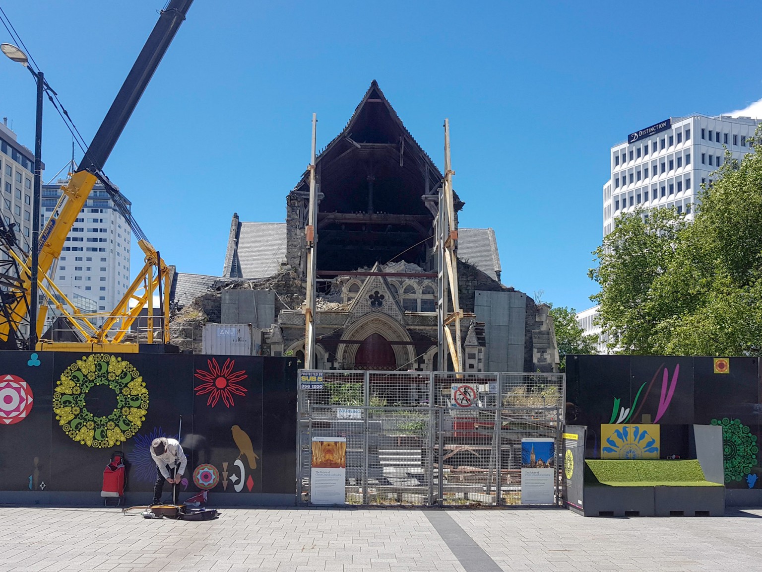 Christchurch Cathedral mit Zerstörungen vom Erdbeben 2011